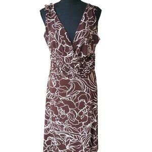 (020) Sheri Martin NY Brown Flower Print Midi Dress size 12